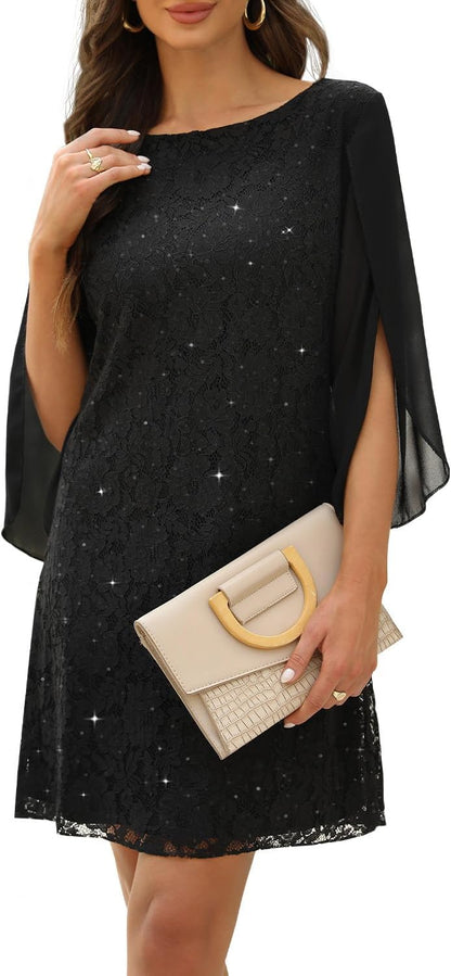 COOAN Wedding Guest Cocktail & Formal Dresses for Women - Lace Sequin Prom Evening Dress.