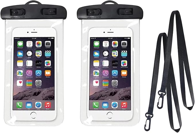 2Pcs Waterproof Phone Bag - IPX8 Universal iPhone Waterproof Bag - Water Phone Protection Bag is Vacation Essentials, Suitable for Beach, Pool, Rainy Day, Hiking, Skiing (Black + Black)