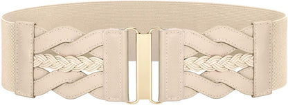 SANSTHS Vintage Stretchy Belt for Women, Womens Wide Elastic Belts for Dresses Coats, Fashion Womens Belts with Gold Buckle