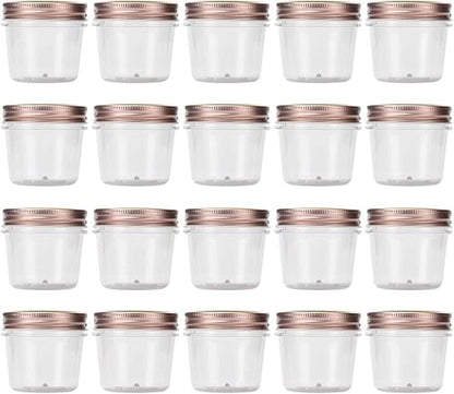 Novelinks 4 Ounce Clear Plastic Jars with Rose Gold Lids - Refillable Round Clear Containers Clear Jars Storage Containers for Kitchen  Household Storage - BPA Free (20 Pack)