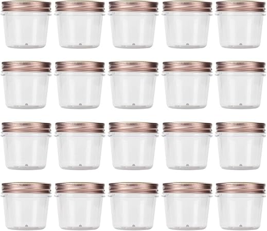 Novelinks 4 Ounce Clear Plastic Jars with Rose Gold Lids - Refillable Round Clear Containers Clear Jars Storage Containers for Kitchen  Household Storage - BPA Free (20 Pack)