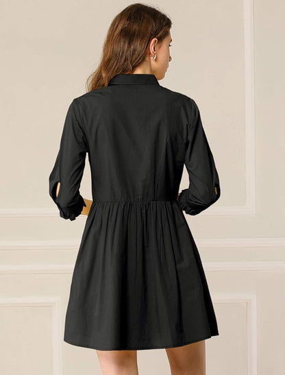 Allegra K Women's Shirt Dress Button Down 3/4 Sleeve School Work Mini Casual Shirtdresses
