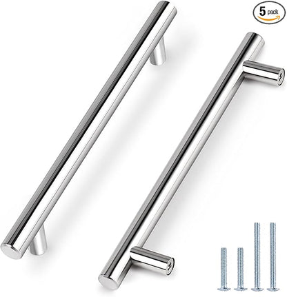 Probrico 5 Pack  7-12 Inch Chrome Dresser Pulls Cabinet Handles, Euro Bar Cabinet Pulls Polished Chrome Dresser Pulls for Kitchen Closet Cupboard, Polished Stainless Steel Cabinet Hardware
