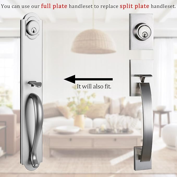 NEWBANG Keyed Entry Door Handleset Brushed Nickel Finish,(Keyed Handleset),MDHST2018SN