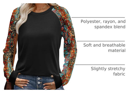 WIHOLL Long Sleeve Shirts for Women Color Block Raglan Tops Casual Crewneck Basic Tees Fall Clothes 2026 Fashion