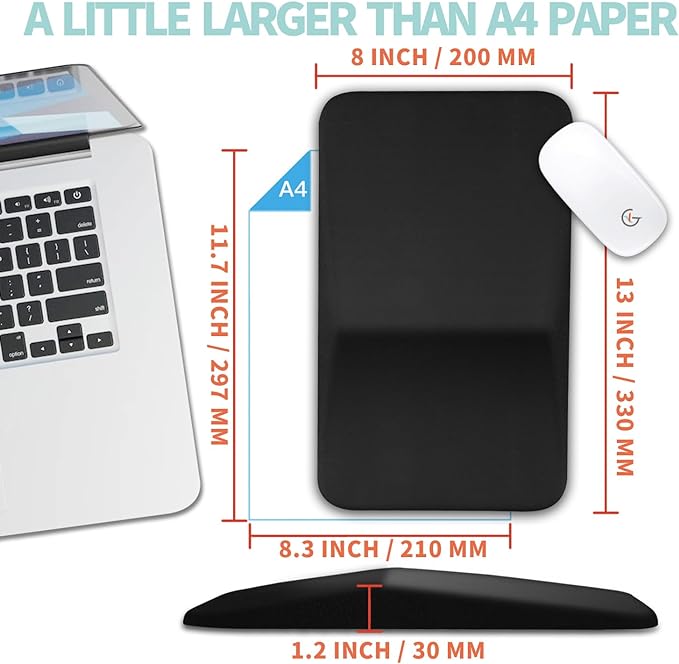 Large Ergonomic Mouse Pad Wrist Support, Carpal Tunnel Pain Relief Mousepad Wrist Rest, Wrist Pad for Mouse with Gel Memory Foam for Computer  Wireless Mouse(Black, 13x8 inch)