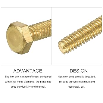 METALLIXITY Hex Head Screw Bolt (14-20x1") 5Pcs, Brass Fully Threaded Solid Brass Hex Bolts Machine Screws - for Machinery Repair