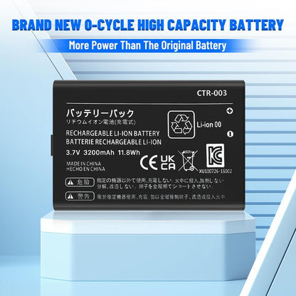 CTR-003 Battery, (2026 New Version) Ultra High Capacity 3200mAh Li-ion Replacement Battery for Nintendo 3DS N3DS / Old 3DS / New 2DS /2DS CTR-001 MIN-CTR-001 Gaming Console