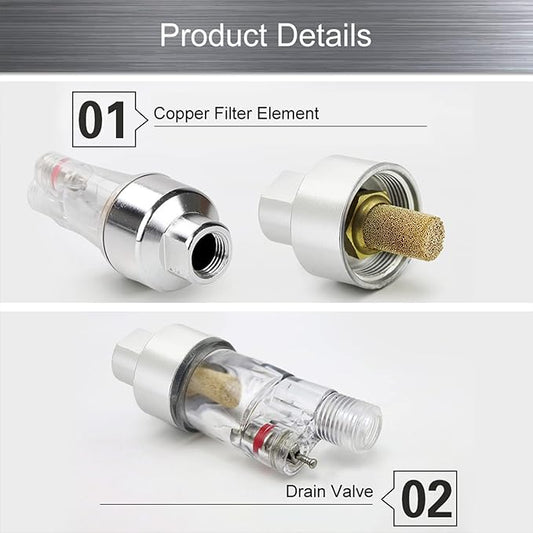 Zerodis 18in Airbrush Line Mini Separator Air Filter Water Trap Fittings Air-Compressor Accessories