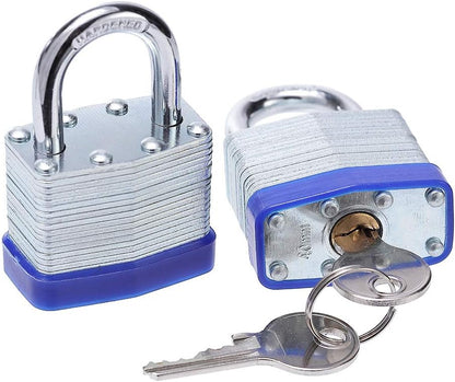 Laminated Steel Keyed-Alike Padlocks, 1-9/16 in, 2 Pack