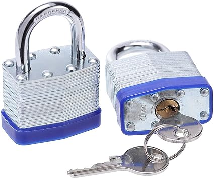 Laminated Steel Key Lock, 1-916 in. Wide Body, 2 Padlocks Keyed Alike