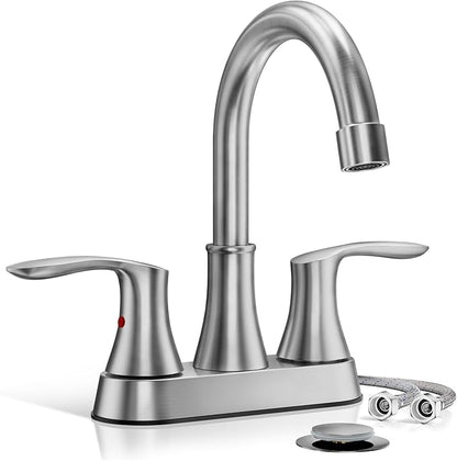 Phiestina 4 Inch 2 or 3 Hole Brushed Nickel Bathroom Sink Faucet RV Swivel 2 Handle Centerset Bath Vanity Faucet, with Water Supply line  Metal Pop-up Drain,TY36-BN
