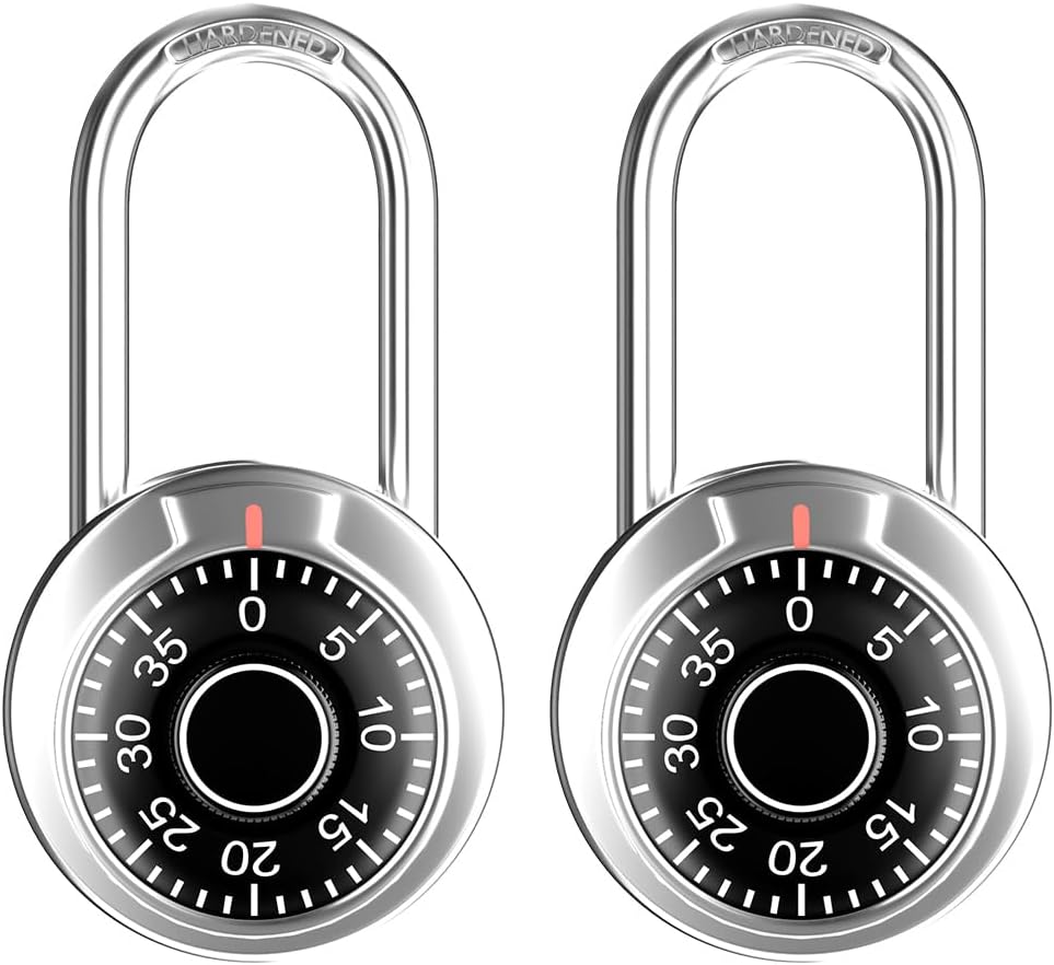 Locker Lock, 2 in. Combination Lock, Keyless Padlock for Gym and School Lockers, Black Dial Lock, 5 Pack