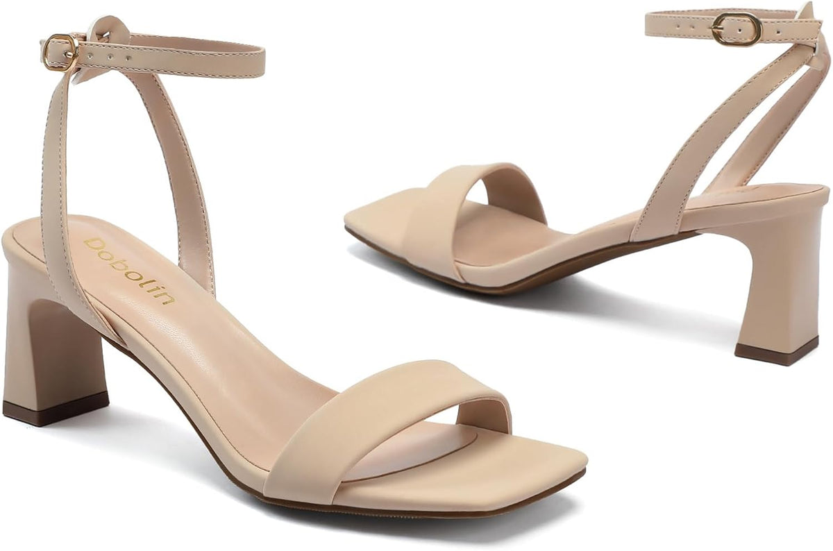 Wide Width Women's Heeled Sandals 2.64-inch Square Open Toe Ankle Strap Strappy Low Chunky Block Heel Women Dress Shoes Comfortable Wedding Bridesmaid Prom Party Daily Office Daily Office