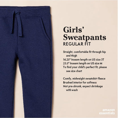 Essentials Girls and Toddlers' Sweatpants with Elastic Waist and Drawstring, Multipacks