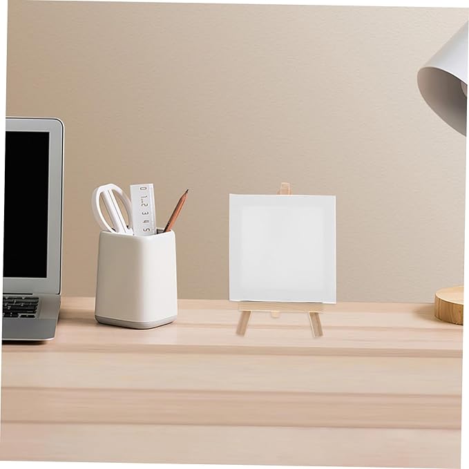 DOITOOL 1 Set Mini Canvas Painting with Easel Stand Small Art Canvases and Wood Display Easel for Adults for Acrylic and Oil Painting Sessions