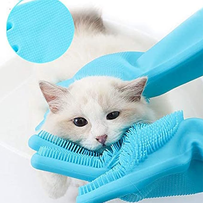 Pet Republique Silicone Bathing Gloves for Dogs, Cats, & Most Animals – Long Sleeve Grooming Glove with Foam Scrubbing Bristles