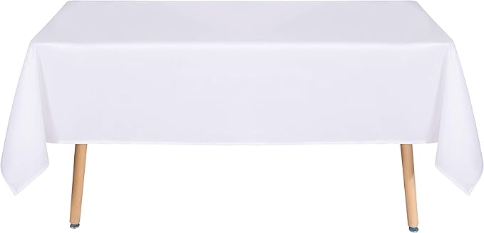 sancua Rectangle Tablecloth - 60 x 84 Inch - Stain and Wrinkle Resistant Washable Polyester Table Cloth, Decorative Fabric Table Cover for Dining Table, Buffet Parties and Camping, White