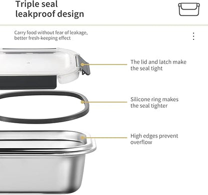 Set of 2 stainless steel food containers with lids, Airtight kimchi containers, Leakproof meal prep bento box, Dishwasher/Oven/Freezer safe