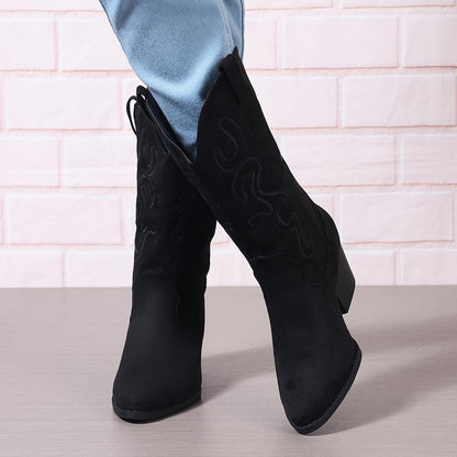 Bplangat Cowboy Boots for Women Cowgirl Mid Calf Western Style Embroidery Stitched Low Chunky Heel Ladies Fashion Boots, US Size 5-11.