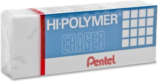 Pentel Super Hi-Polymer Eraser, Large, Nonabrasive, White (PENZEH10)