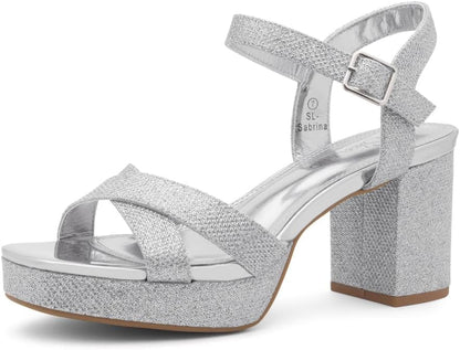 Shoe Land Platform Heels for Women – 3 Inch Chunky Block Heeled Sandals, Square Open Toe, Ankle Strap Dressy Strappy High Heels for Wedding, Party & Evening Events https://a.co/d/08cxhX2e