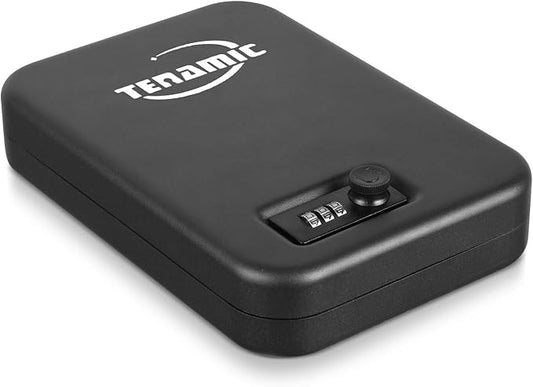 TENAMIC Pistol Safe, Portable Travel Gun Safe, Solid Steel Handgun Lock Box for Home, Gun Safes for Car, Black