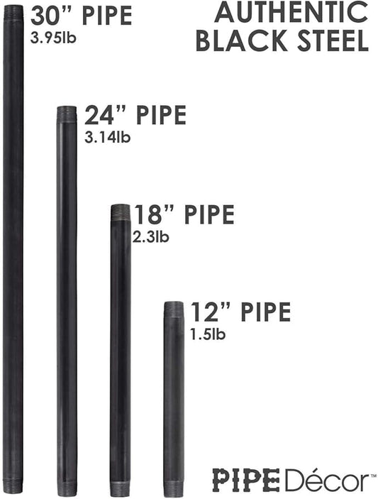 PIPE DECOR 1" x 18" Black Steel Plumbing Pipe, 4-Pack, Pre Cut Connector, Industrial Steel Grey Fits Standard One Inch Threaded Black Malleable Iron Fittings, Build Vintage DIY Furniture