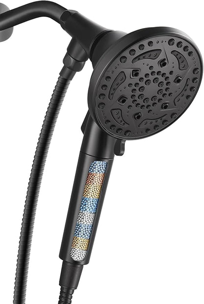 Cobbe Filtered Shower Head with handheld, High Pressure 7-mode Showerhead Hose, Bracket, Water Softener Filters Beads for Hard Remove Chlorine and Harmful Substance, Black, U.S. Patents