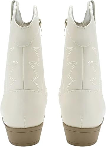 PEPPEP Western Cowgirl Cowboy Ankle Boots for Women or Ladies, Mid Calf, Vegan Leather Embroidered Upper, Low Heel, Fashionable Pointed-toe, Well Made