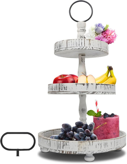 Adjustable 3 Tiered Tray Stand with Interchangeable Handles, White Farmhouse Tiered Tray Decorative Trays – 3 Tier Cupcake Stand - 3 Serving Tiered Decor for Cologne