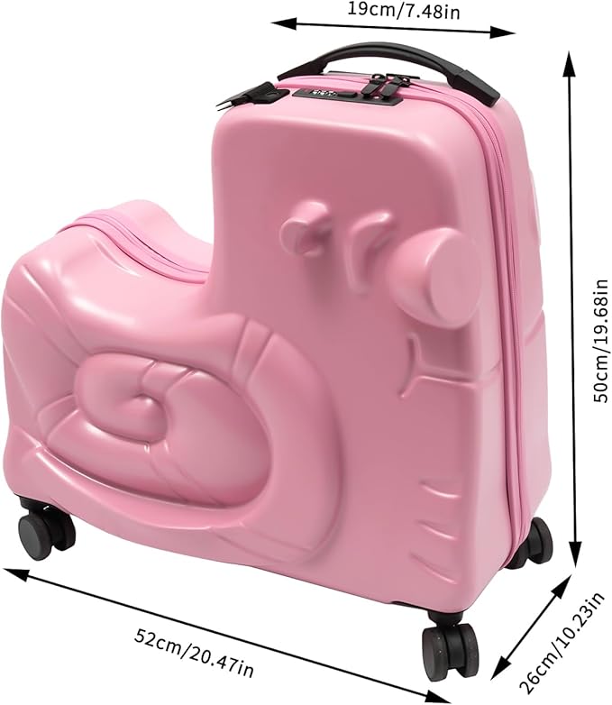 DNYSYSJ 20" Children's Ride On Luggage, Kid's Trolley Suitcase with Universal Wheels and Password Lock, Carry On Luggage Rolling Luggage, Aged 1-6 Years, ABS+PC (Pink, Snail Pattern)