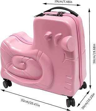 20" Kids Ride-On Luggage – Trolley Suitcase with Universal Wheels and Password Lock, Carry-On Rolling Bag for Ages 1-6, ABS+PC (Pink Snail Design)