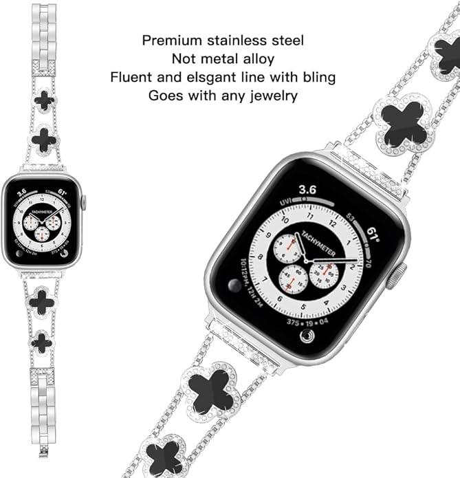 Diamond Metal Bands Add Sparkle to Your Watch For Apple Watch Series 10987654321SEUltra Clover Simple and Stylish Compatible with 38mm40mm41mm42mm44mm45mm 46mm49mm Women's Wear