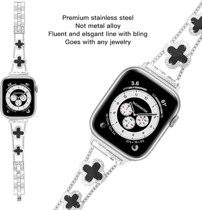 Diamond Metal Bands Add Sparkle to Your Watch For Apple Watch Series 10987654321SEUltra Clover Simple and Stylish Compatible with 38mm40mm41mm42mm44mm45mm 46mm49mm Women's Wear