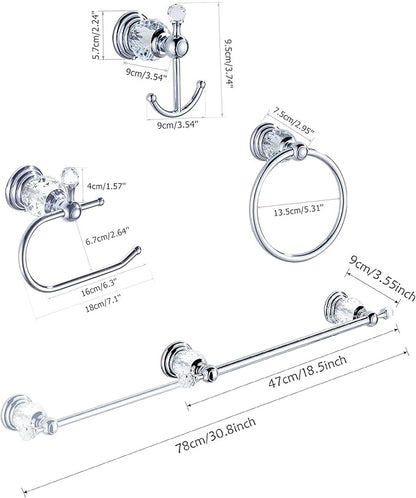 WOLIBEER Crystal Bathroom Accessories, Chrome 24 Inch Towel Bar Set Polished Brass Toilet Paper Holder Towel Ring Coat Hooks Bathroom Hardware 4 Pieces Wall Mounted