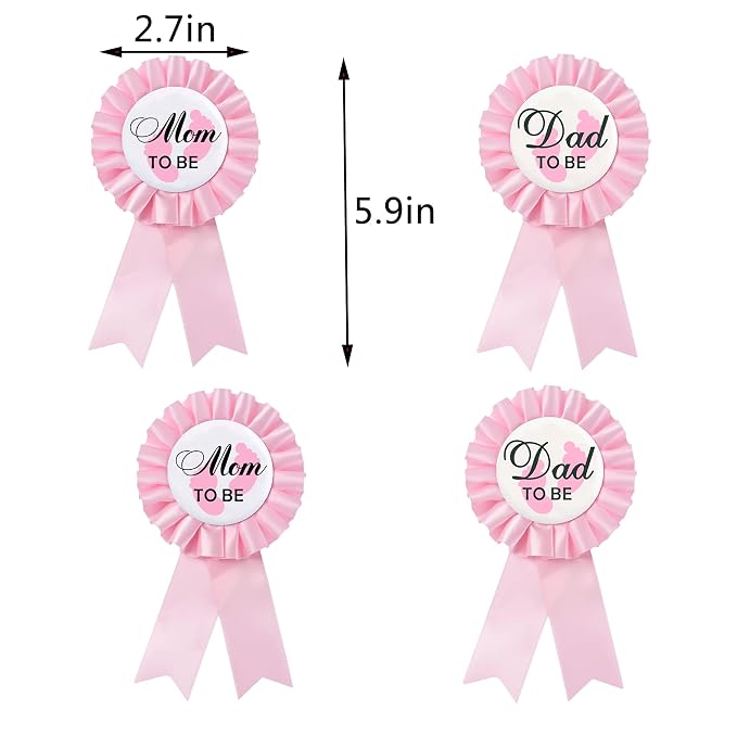 Baby Shower Decoration Adjustable Flower Crown Tiara Mom to Be Sash and Pin Dad to Be Corsage Pin Badge Kit Party Favors for Pregnancy Parents Maternity Girl Boy Gender Reveal Pink