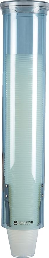 San Jamar Small Pull-Type Cup Dispenser Fits 3-4.5 Oz Cone Cups, 3-5 Oz Flat Cups with Flip Caps for Restaurants, Dining Halls, and Fast Food, Plastic, 16 Inches, Blue