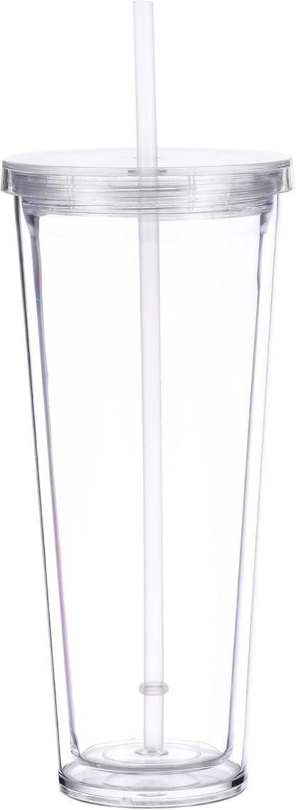24oz Tumbler with Lid and Straw, Leak Proof and Double Wall Insulated Reusable Plastic Cups,Travel Reusable Iced Coffee Cup (1, Transparent Color)