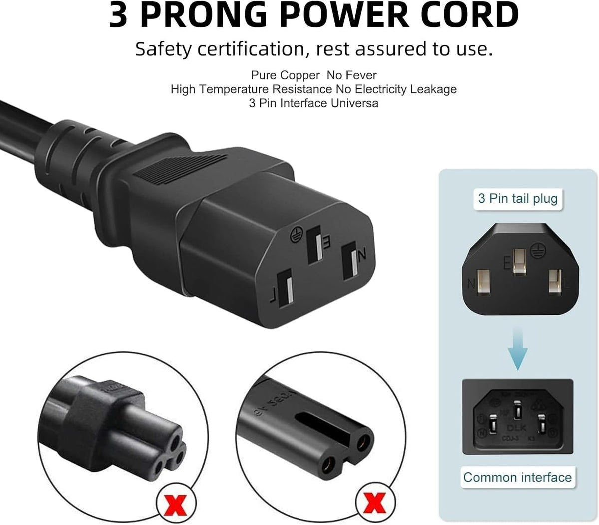 10FT AC Power Cord for ION Block Rocker, ION Pathfinder 2 3 4 280 320, ION Tailgater Speakers, ION Total Pa Supreme/Premier,Monster Rockin Rolle 2 3 4 360, Universal 3 Prong Charging Cable Replacement