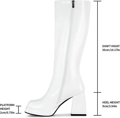 Boots Platform Boots for Women Fashion Square Toe Chunky Block Heeled Boots Side Zip