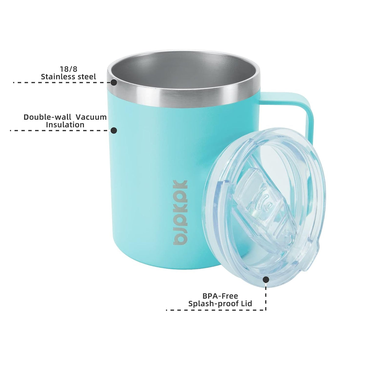 BJPKPK 1 pcs Insulated Coffee Mug, 14oz Insulated Tumbler with Lid, Stainless Steel Coffee Cups with Splash Proof Lid-Turquoise