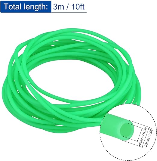 MECCANIXITY Rubber Cord Tube 10ft(3 m) 2mm Dia 1mm Hole Dark Green Hollow Tubing for DIY Craft Beading Necklaces Bracelet