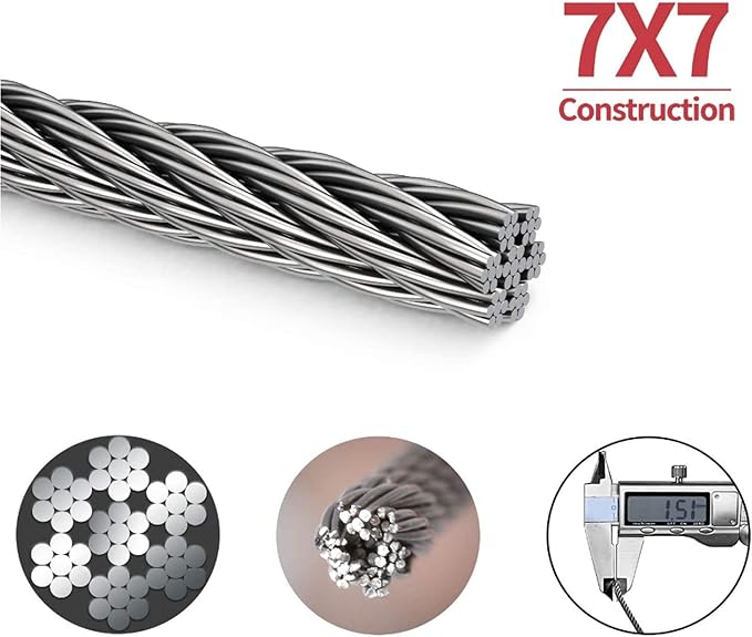 ZWIN 2m Adjustable Hanging Wire Kit - 1.5mm Heavy Duty Mirror Hanging Wire with Hook Wall Mount Suspension Cable for Picture, Photo, Light, LED Screen, Curtain, Holds Up to 30KG