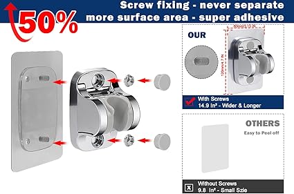NearMoon Self Adhesive Shower Head Holder-Adjustable Handheld Shower Holder NO Drilling Wall Mount Waterproof (1 Pack, Chrome Finish)