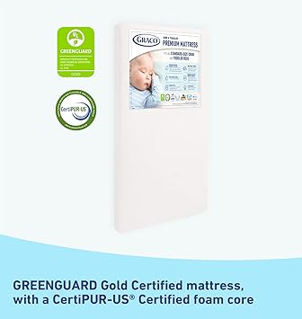 Graco Premium Crib  Toddler Mattress  GREENGUARD Gold Certified  CertiPUR-US Certified, Fits All Standard Crib  Toddler Beds, Waterproof Sleep Surface, Machine-Washable Outer Cover for Easy Care