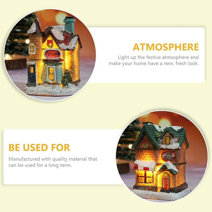 balacoo LED Lighted Christmas Village Houses: 4Pcs Mini Christmas Figurines Miniature Desktop Ornaments for Xmas Holiday Landscape Decor