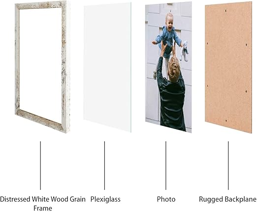 Capcillin 11x17 Picture Frame Wood Pattern Distressed White Poster Frame Set of 1, Wall Mounting,Plexiglass,Great for Prints, Mural,and Art(CP003-MD11x17-RW)