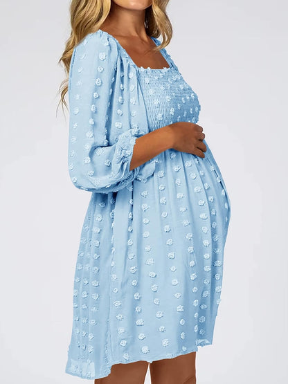 Listicle Women's Long Sleeve Maternity Dress Square Neck Swiss Dot Casual Loose Short Dresses