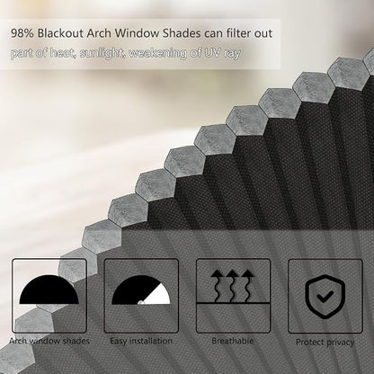SEEYE Arch Window Blackout Shades, Pleated Fabric Blind (Radius: 24'') Half Circle Cellular Cordless Semicircular Blinds with No Tools, Half-Round Shade Easy to Cut and Install, Beige